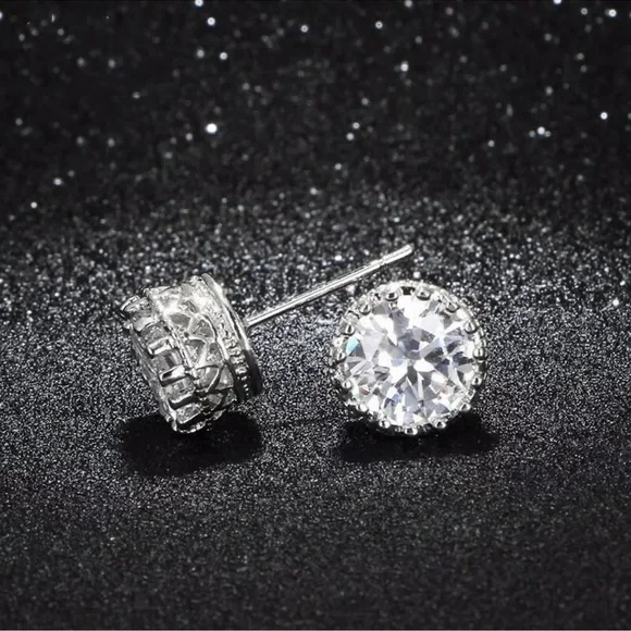 925 Silver Stud Earring Gorgeous Round Cut Cubic Zirconia Women Party Jewelry - Picture 3 of 4